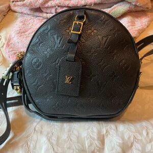 Louis Vuitton Black Embossed Monogram Round Crossbody Bag with Gold Hardware